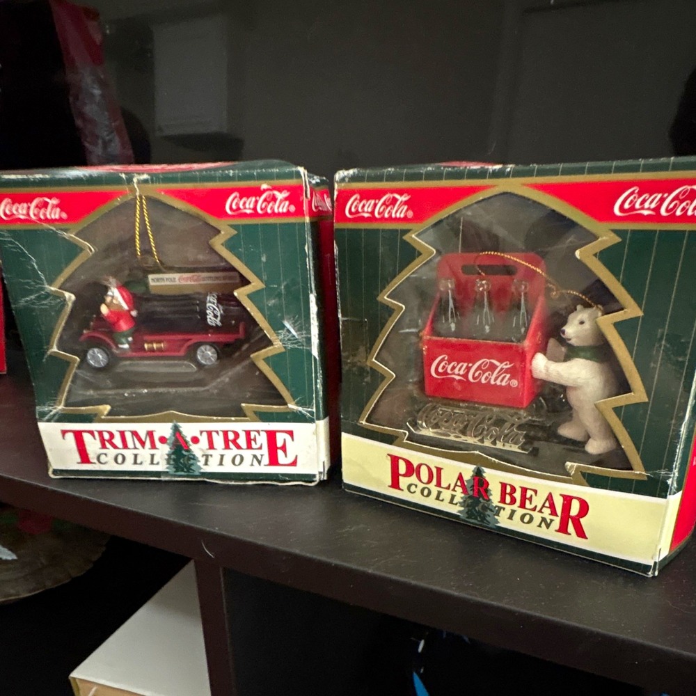 Vtg Coca-Cola Trim-A-Tree & Polar Bear Collection Christmas Ornaments Lot Boxed